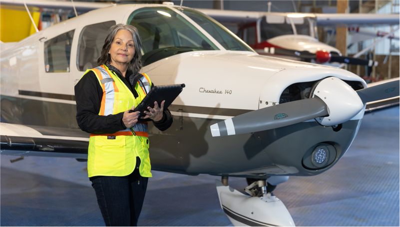 arlene blake appraising an airplane